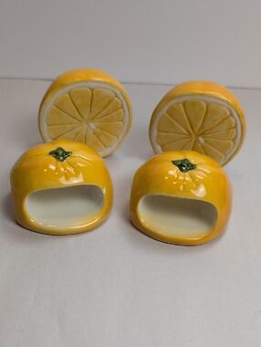 Yellow Ceramic Lemon Napkin Ring Set - 4 Piece